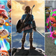 The image shows art from Smash Bros., Breath of the Wild, and Splatoon 2.